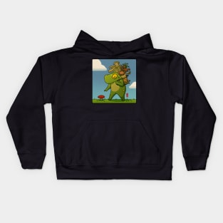 mushroom picker frog Kids Hoodie